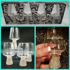 Christian Siriano Gorgeous Rhinestone SILVER Rim Decorative SHOT Glasses 4pc Set